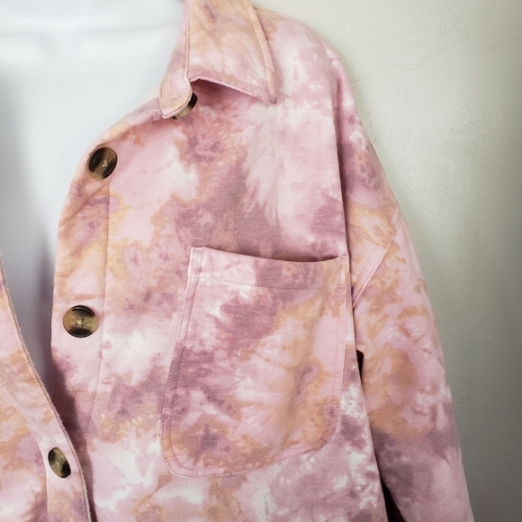 Maurices 2 2X Pink Purple Orange Tie Dye Shacket Button Up Jacket Soft Thick Top - Picture 8 of 8